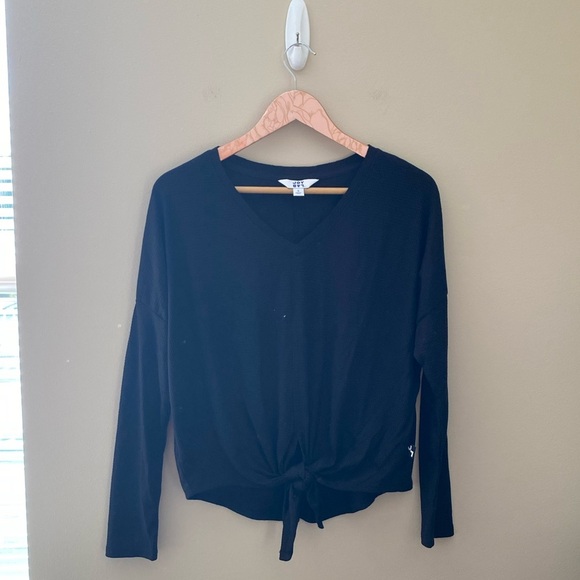 Women’s JoyLab Black Waffle Knit Tie Front Long Sleeve Top Size Small - Picture 3 of 7